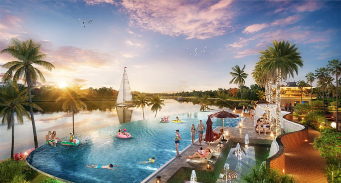Bể bơi vô cực hướng sông tại Sunneva Island. Ảnh phối cảnh:Sun Property