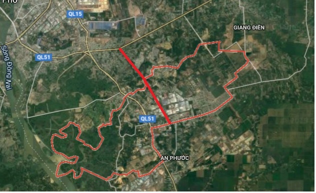 Vị trí cao tốc Biên Hòa - Vũng Tàu đoạn qua phường Tam Phước (đường màu đỏ)